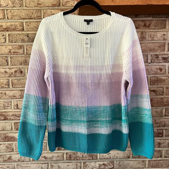 NWT TALBOTS Shaker Stitch Bateau Neck Sweater in Viridian Green XL Petite (H149) - Picture 3 of 8